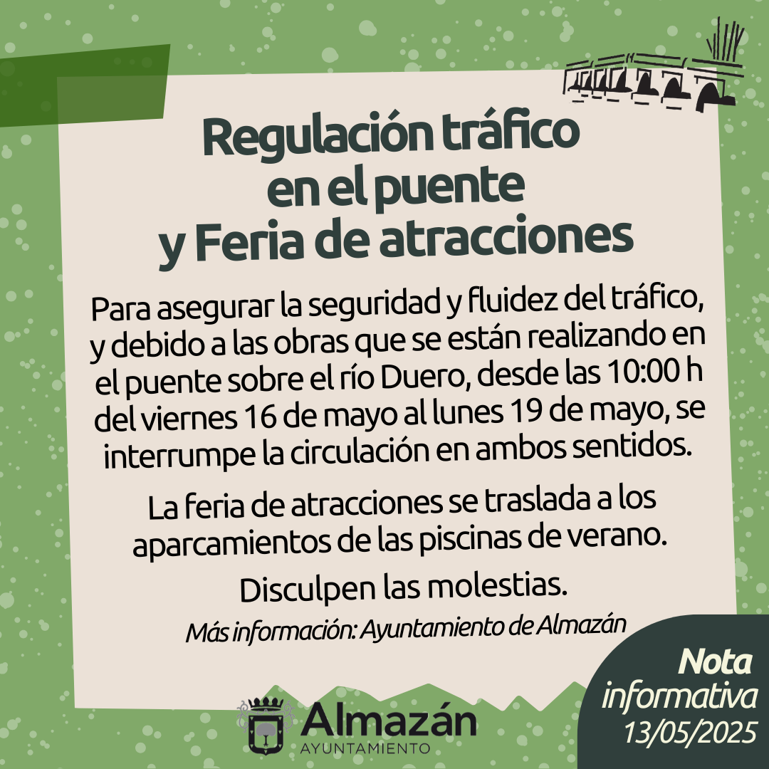 Información sobre regulación del tráfico. Feria de atracciones, ubicación.