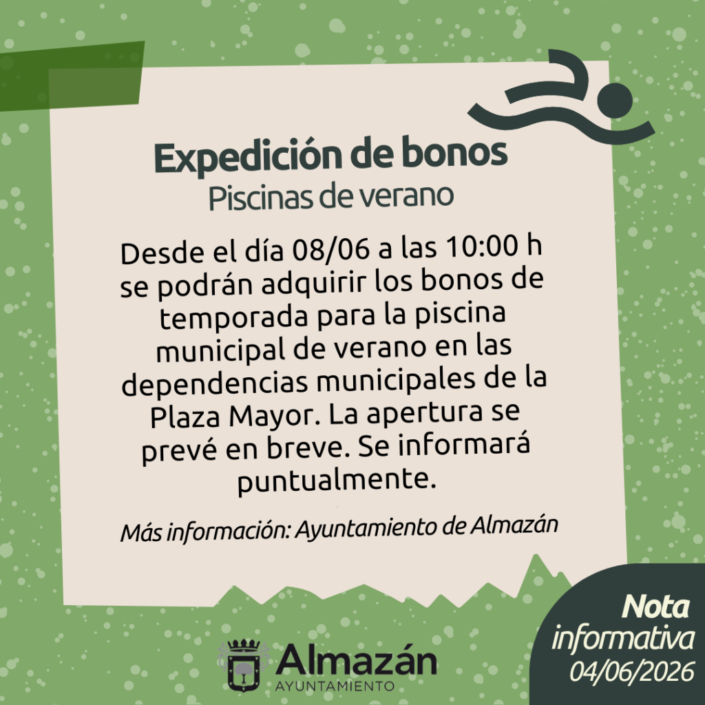 Expedición bonos piscina de verano