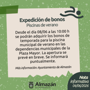 Expedición bonos piscina de verano