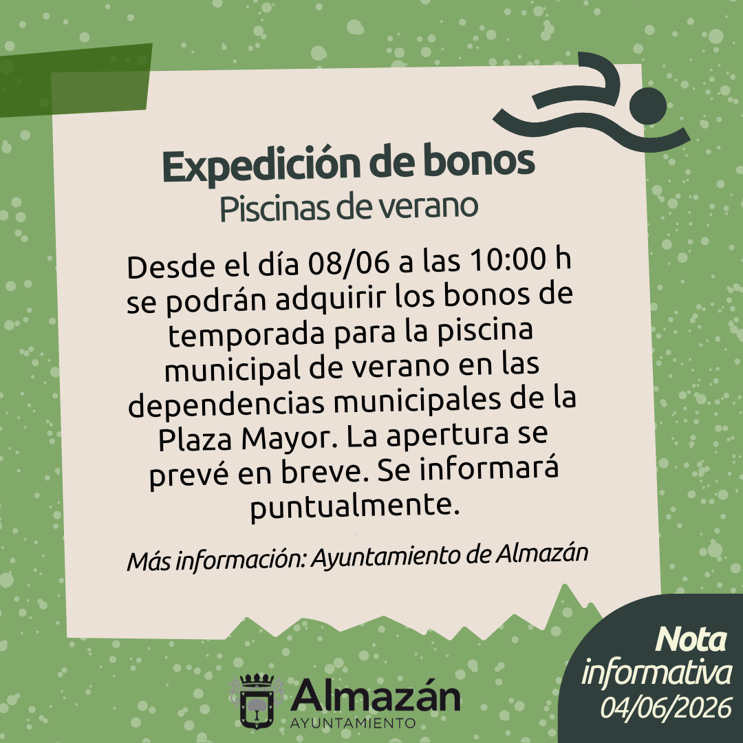 Expedición bonos piscina de verano