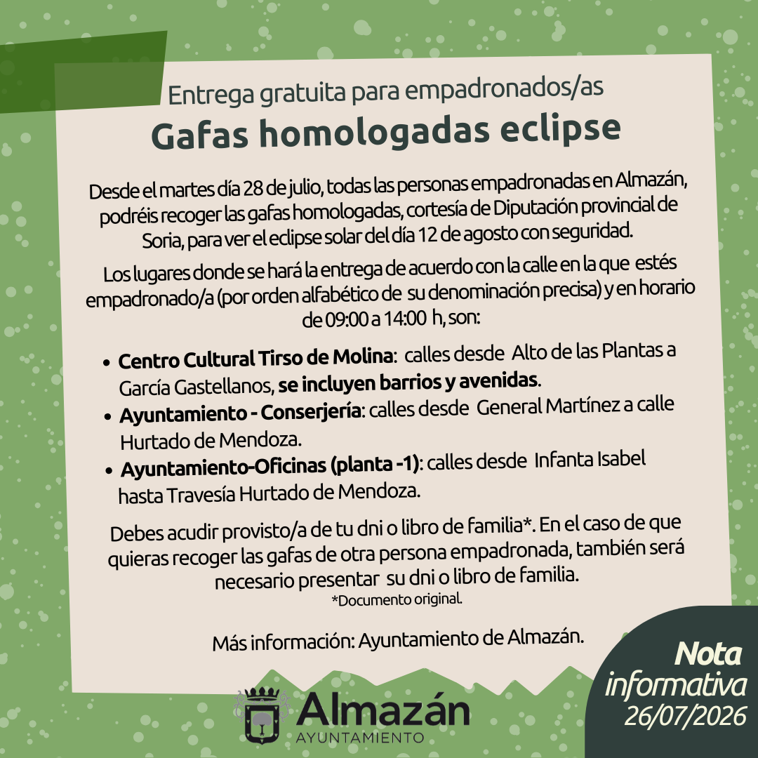 Entrega de gafas eclipse a empadronados/as.